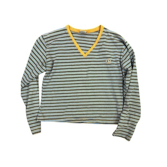Vintage Y2k 90's UnionBay Striped Shirt Tee Long Sleeve Crop Large Women Grunge - Picture 6 of 10